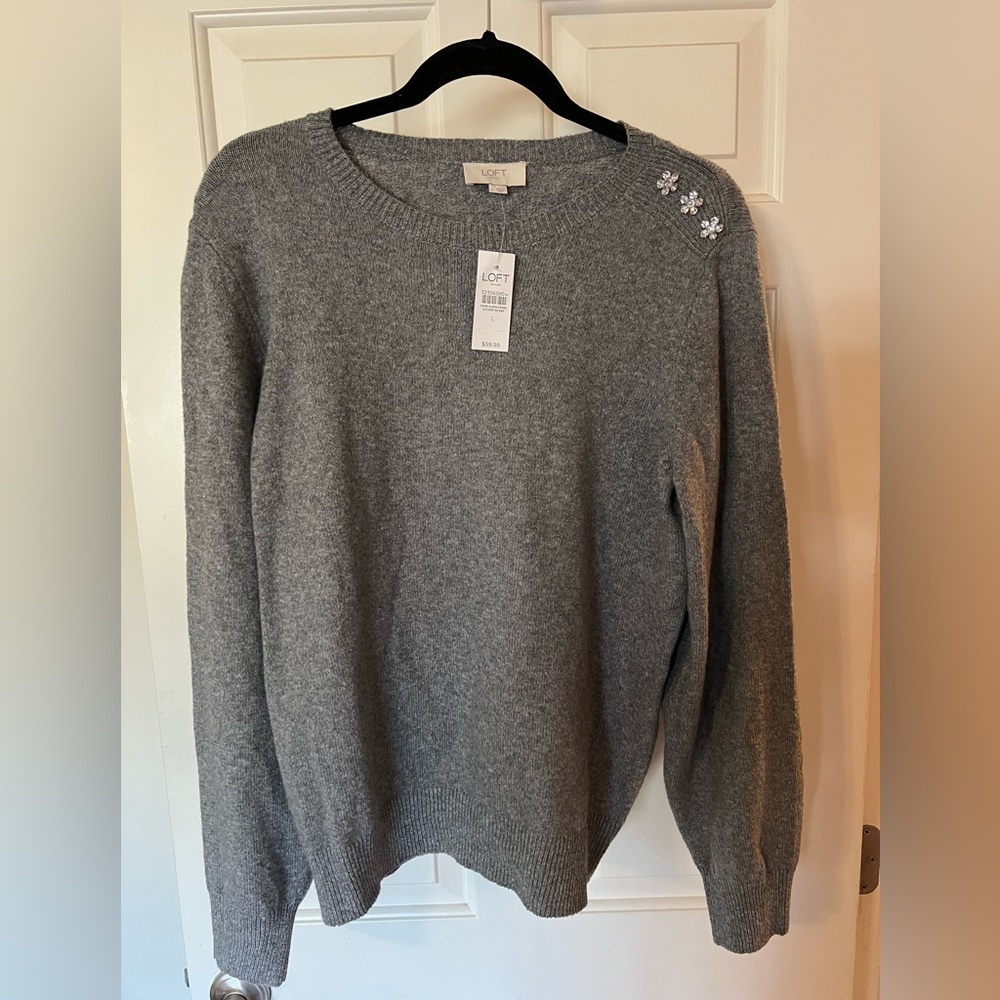 NWT Loft Sweater with crystal flower accents